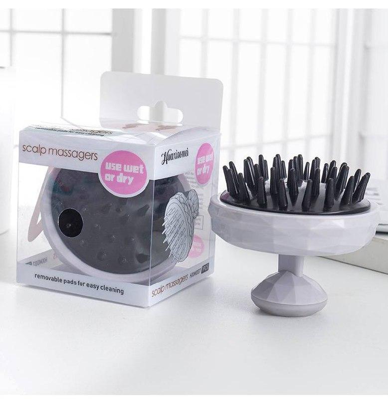 Щітка-масажер для миття голови сіро-чорна, фото 1