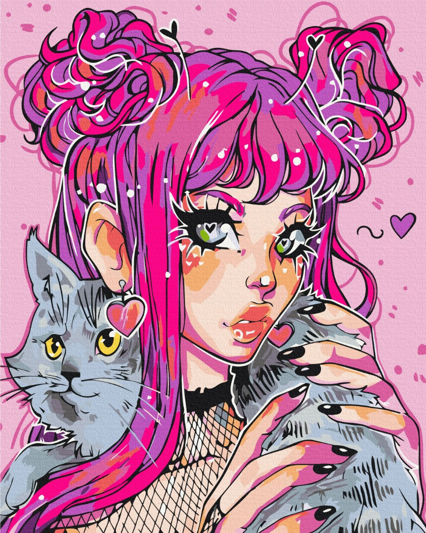 Картина за номерами Люди Котячий погляд @nila_art_art 40x50 Дівчина гранж на картинах за номерами BrushMe BS53522