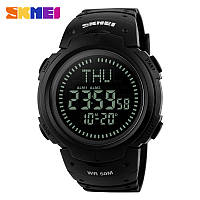 Спортивные мужские часы Skmei 1231BK All Black Smart Watch + Compass водостойкие наручные кварцевые