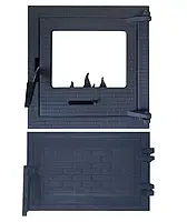 Комплект дверей чугунных со стеклом 400*400 (топочная и поддувальная )_Булат