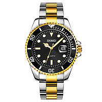 Классические мужские наручные часы Skmei 1779 Silver-Gold-Black (хомаж Rolex Submariner)