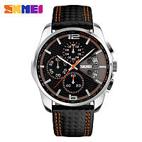 Спортивные мужские часы Skmei 9106OG Silver-Black-Orange водостойкие наручные кварцевые