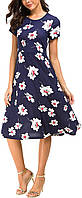 # 3 Large Женские летние повседневные платья-футболки Расклешенное платье-миди с короткими рукавами и цве