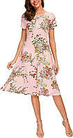 Pink Medium Женские летние повседневные платья-футболки Расклешенное платье-миди с короткими рукавами и ц