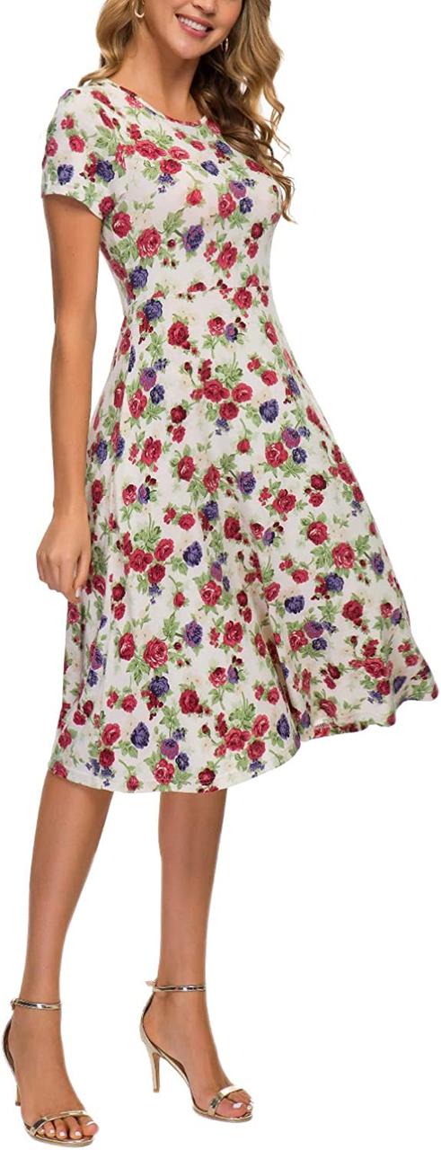 # 7 Large Жіночі літні повсякденні сукні-футболки з квітковим принтом і короткими рукавами, розкльошена м