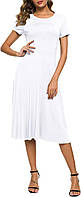 White Small Женские летние повседневные платья-футболки Расклешенное платье-миди с короткими рукавами и ц