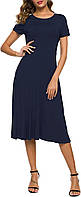 Navy Blue Large Женские летние повседневные платья-футболки Расклешенное платье-миди с короткими рукавами