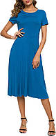 Steel Blue X-Large Женские летние повседневные платья-футболки Расклешенное платье-миди с короткими рукав