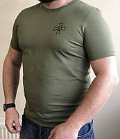 Армейская мужская футболка ВСУ олива с крестом 46-60р тактическая плотная футболка х/б футболка военная