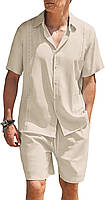 3X-Large Khaki COOFANDY Men 2 Piece Linen Set Beach Guayabera Outfit Button Down Shirt and Short