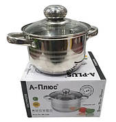 Каструля з нержавіючої сталі A-Plus WK-2167 3.9 л зі скляною кришкою з багатошаровим дном