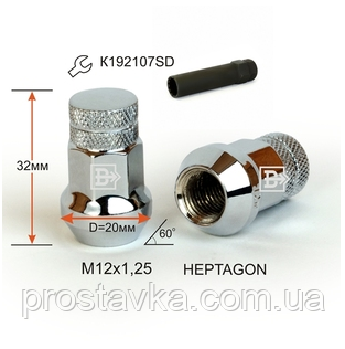 Гайка колісна 317344 Cr M12X1,25 Хром висота 32 мм Конус із виступ., закр., семигранник із накаткою, ключ K1921