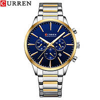 Классические мужские наручные часы Curren 8435 Silver-Gold-Blue