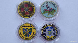 Набор 4х Сувенір.монет Тероборона+Слава Україні Пес Патрон+Національна Поліція+Національна Гвард