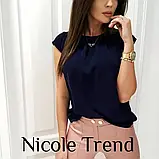 Жіноча літня блузка із софту темно-синього кольору, фото 6