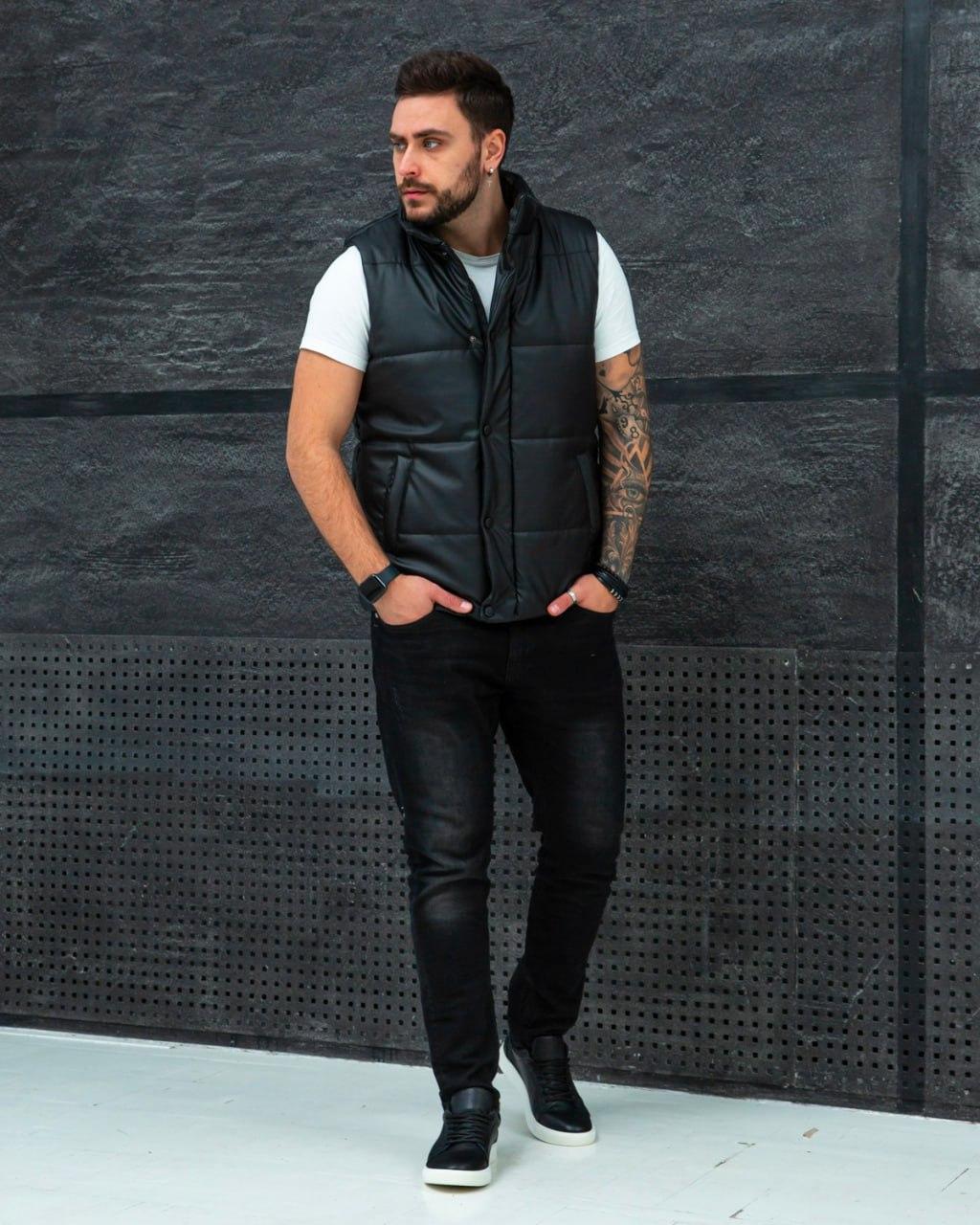 Купить Мужская дутая жилетка кожаная без капюшона, цена 1180 ₴ — Prom ...