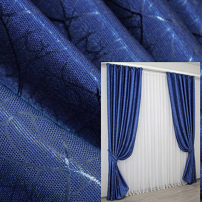 Комплект штор (2шт. 1,5х2,7м.) льон рогожка, колекція "Саванна". Колір синій. Код 588ш 30-351