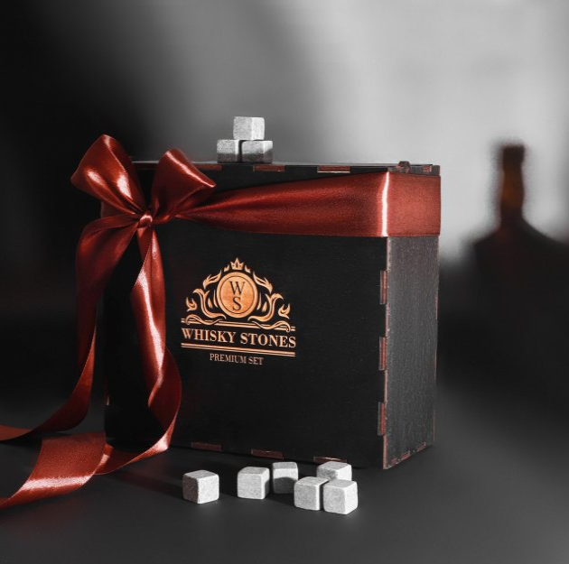 Подарунковий набір Whisky Stones Original для чоловіків, Quadro 12 шт. каменів чорний
