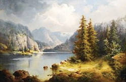 Алмазна вишивка. Картина на підрамнику "Гірське озеро, Guido Hampe", розмір 40х30 см