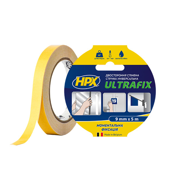 ULTRAFIX - 9мм x 5м - моментальна фіксація, двостороння клейка стрічка (скотч)