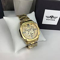 Якісний чоловічий механічний годинник Winner GMT-1159 Gold золото, наручний годинник Віннер скелетон 2022