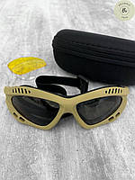 Тактические очки (сменные линзы), маска защитная Coyote/ Военные армейские очки для стрельбы, охоты(арт.14022)