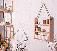 Полка деревянная на стену декоративная настенная Стеллаж из дерева для ванной коридора кухни стиль бохо 58х43с