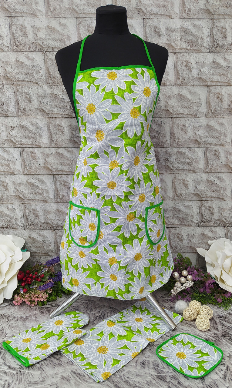 Набір кухонний 4в1 (фартух+рушник+прихватка+рукавиця) тканина льон Н-1000