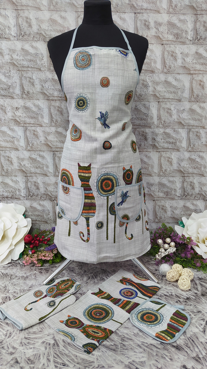 Набір кухонний 4в1 (фартух+рушник+прихватка+рукавиця) тканина льон Н-1000, фото 1