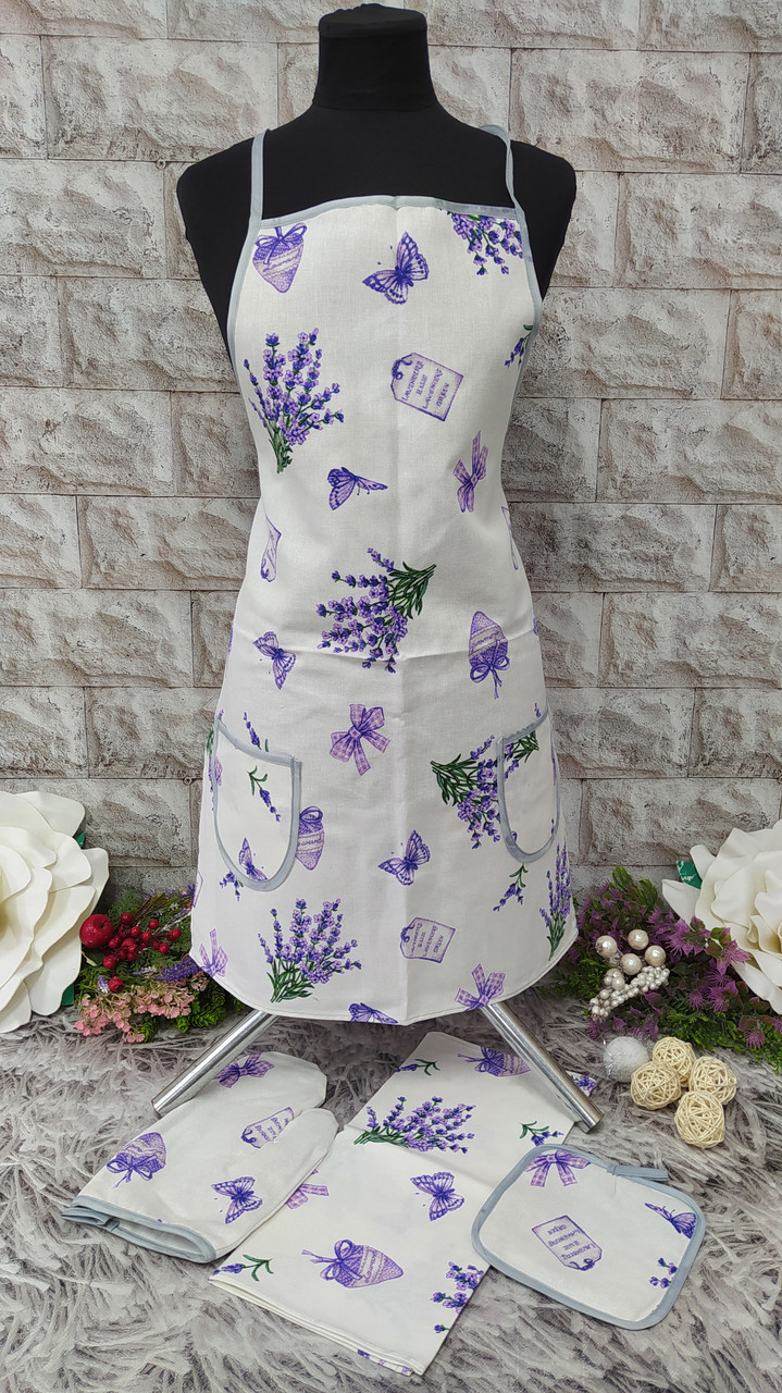 Набір кухонний 4в1 (фартух+рушник+прихватка+рукавиця) тканина льон Н-1000