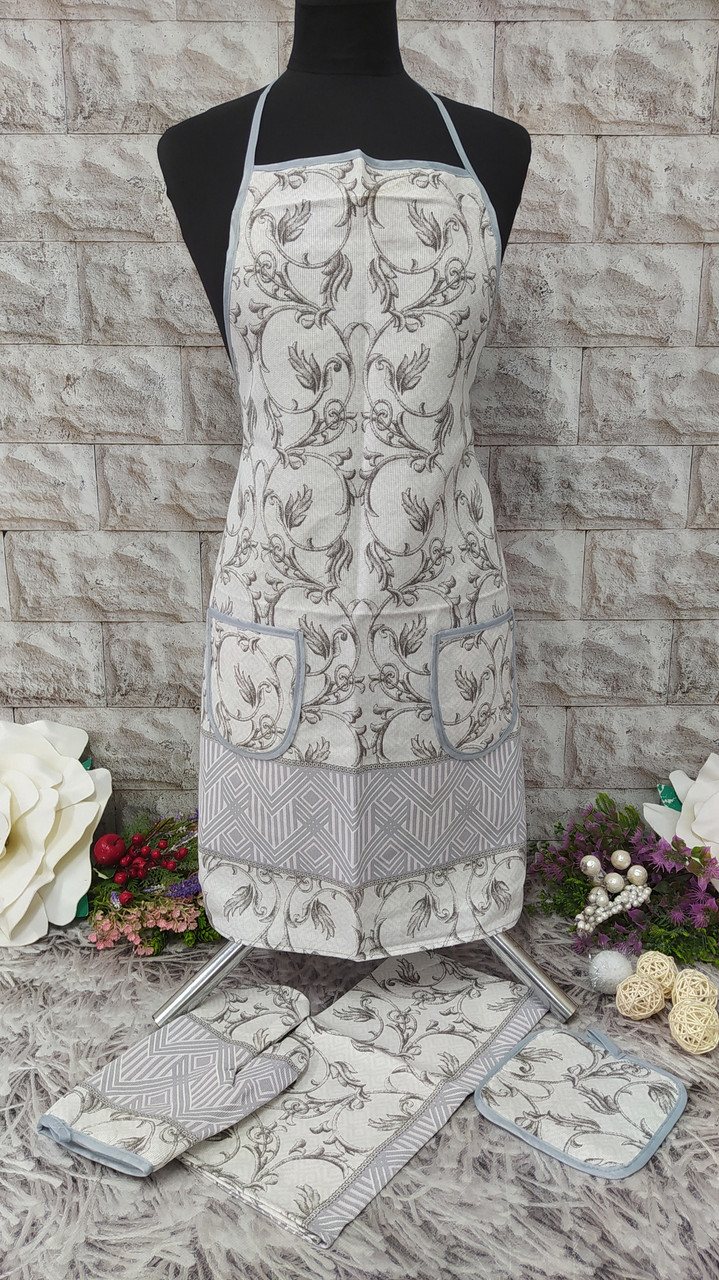 Набір кухонний 4в1 (фартух+рушник+прихватка+рукавиця) тканина льон Н-1000, фото 1