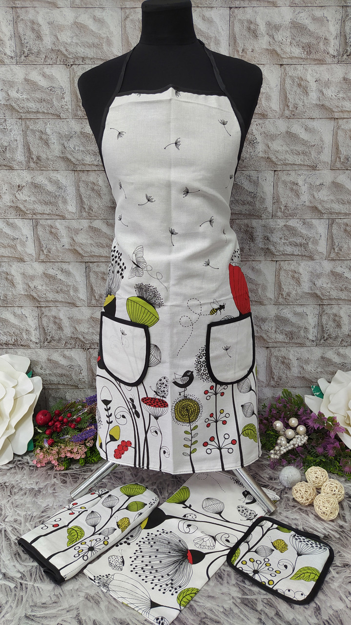 Набір кухонний 4в1 (фартух+рушник+прихватка+рукавиця) тканина льон Н-1000