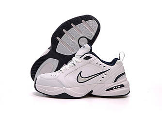 Чоловічі і жіночі кросівки Nike Air Monarch White Blue (Білі з синім) Взуття Найк Монарх повсякденні шкіра демісезон