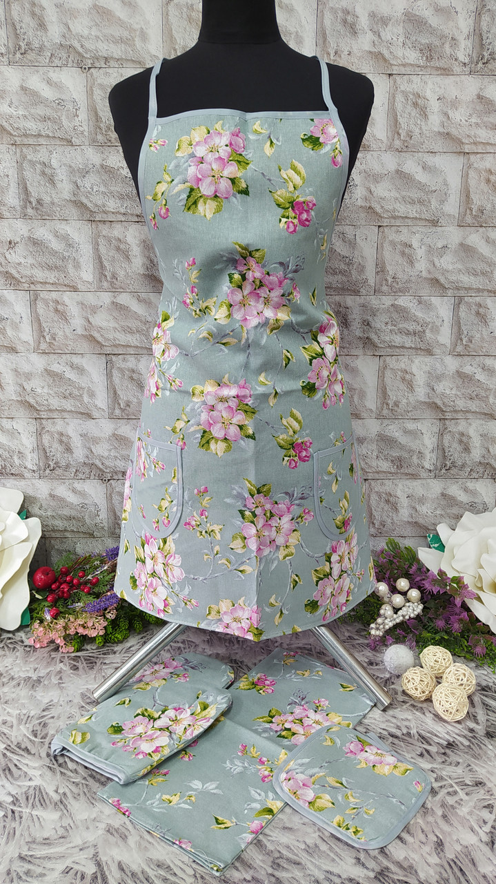 Набір кухонний 4в1 (фартух+рушник+прихватка+рукавиця) тканина льон Н-1000, фото 1