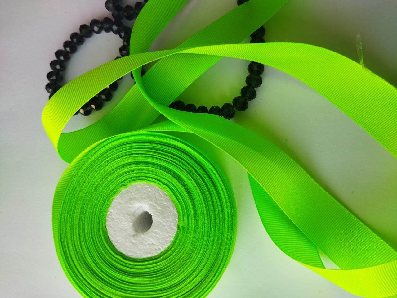 Репсова стрічка яскраво-салатовий №57 шириною 2,5 см, фото 1