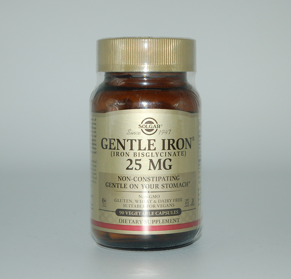 Залізо, Gentle Iron, Solgar, 25 мг, 90 капсул