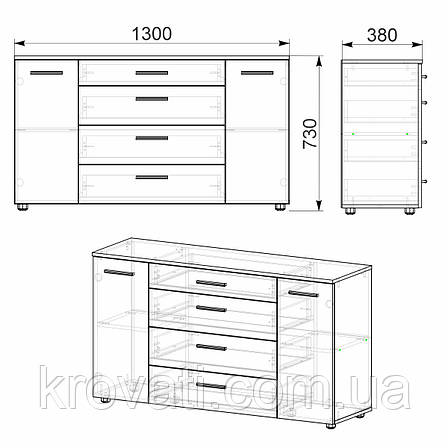Комод для речей Компаніт 1-3-2 П(направляючі повного висування), Горіх, фото 2