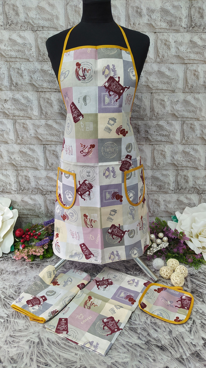 Набір кухонний 4в1 (фартух+рушник+прихватка+рукавиця) тканина льон Н-1000