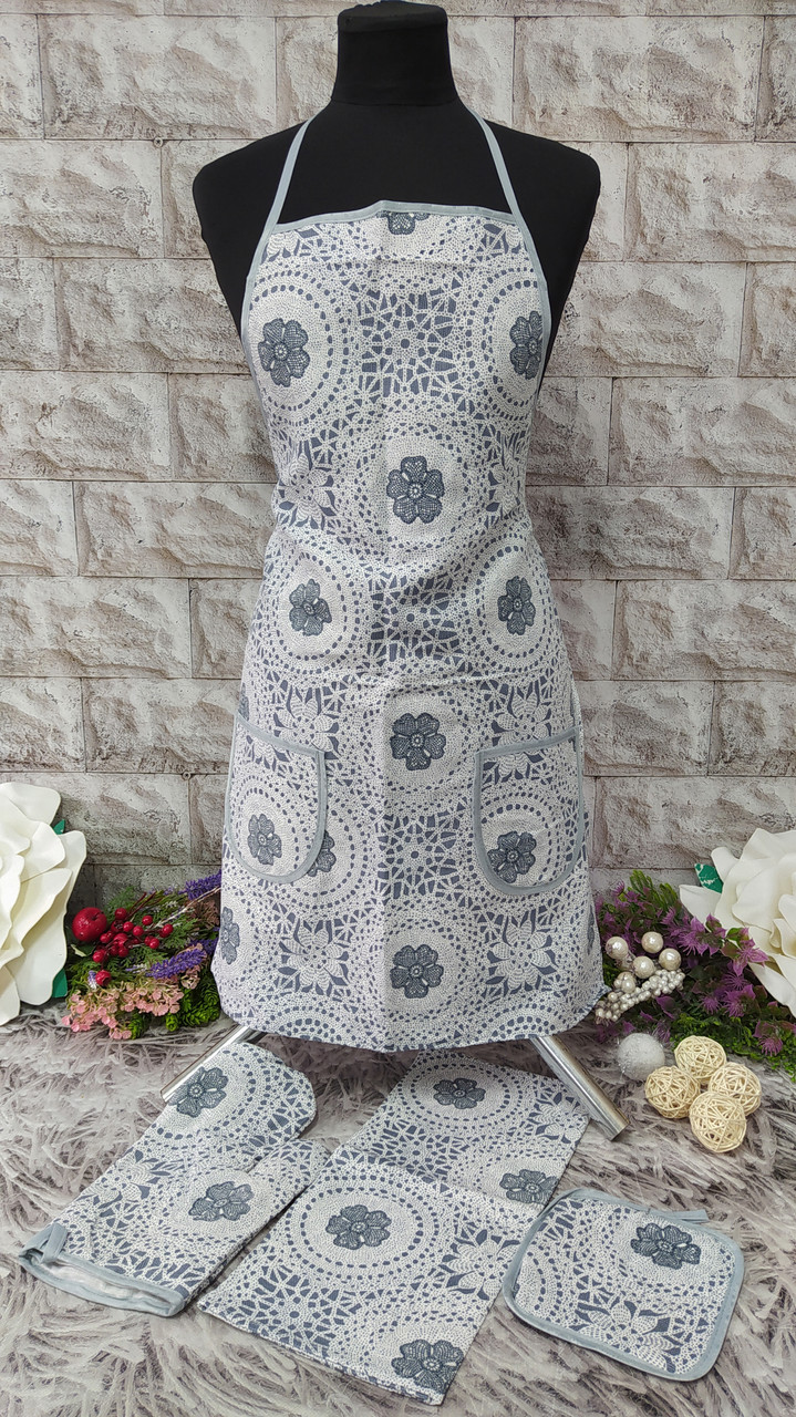 Набір кухонний 4в1 (фартух+рушник+прихватка+рукавиця) тканина льон Н-1000, фото 1