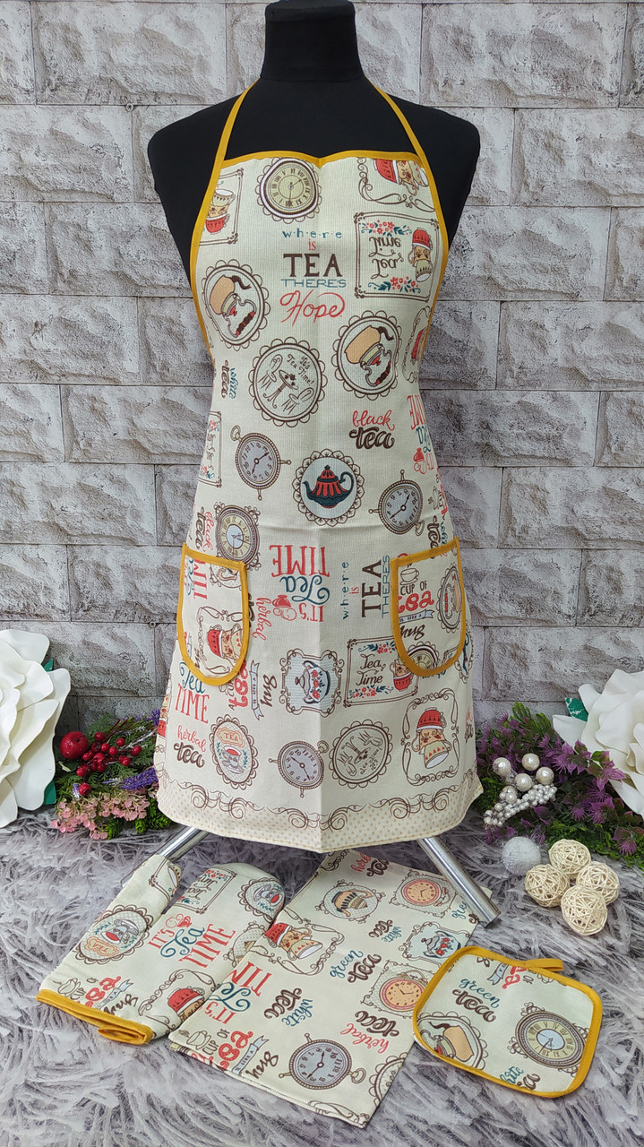 Набір кухонний 4в1 (фартух+рушник+прихватка+рукавиця) тканина льон Н-1000