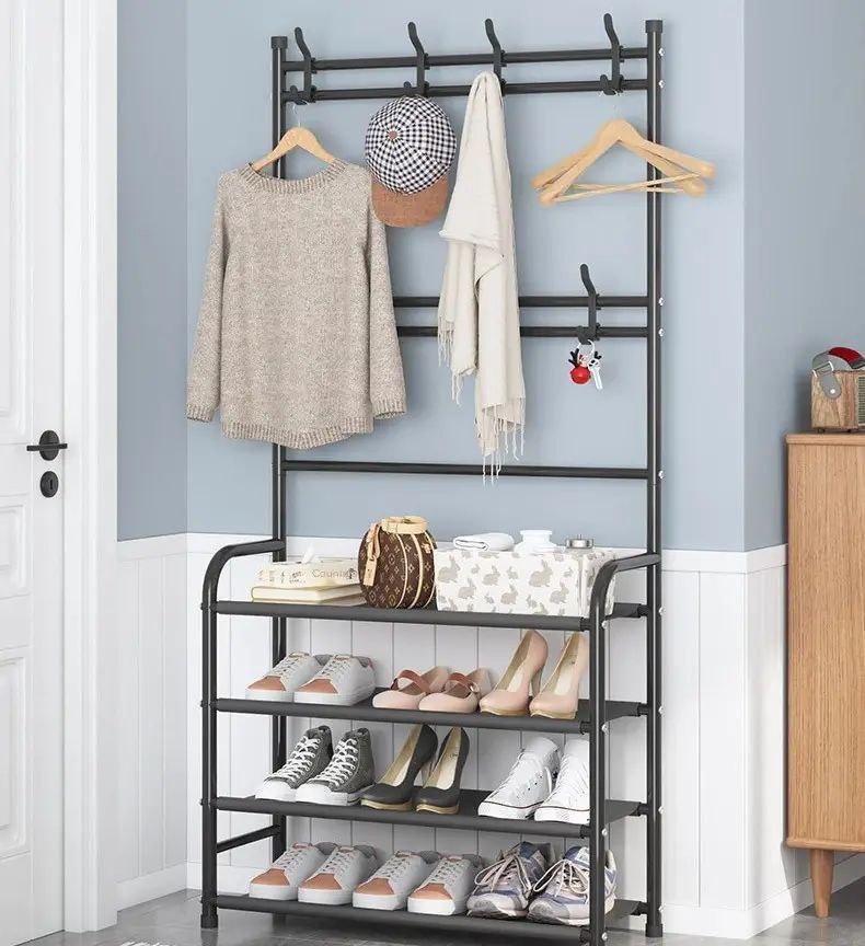 Вішалка для одягу з підставкою для взуття (154х60х29,5 см), New simple floor clothes rack