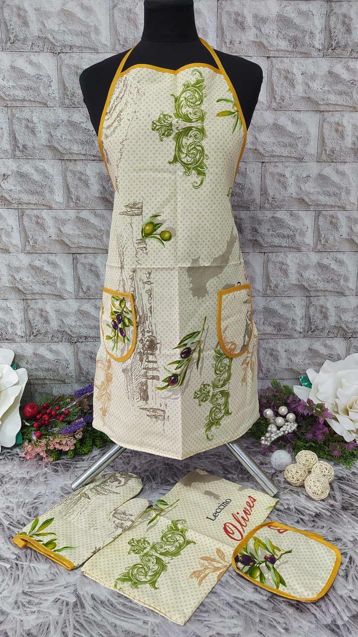 Набір кухонний 4в1 (фартух+рушник+прихватка+рукавиця) тканина льон Н-1000, фото 1