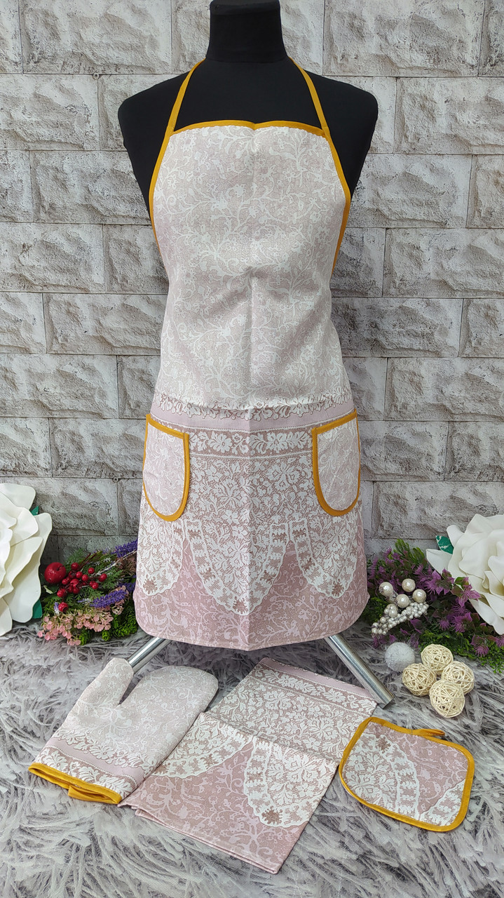 Набір кухонний 4в1 (фартух+рушник+прихватка+рукавиця) тканина льон Н-1000