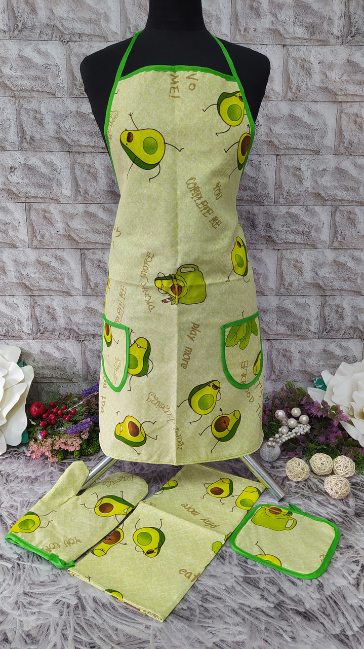 Набір кухонний 4в1 (фартух+рушник+прихватка+рукавиця) тканина льон Н-1000, фото 1