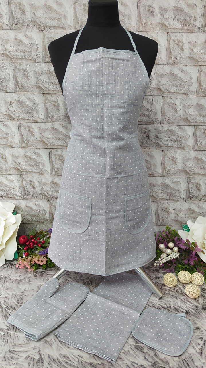 Набір кухонний 4в1 (фартух+рушник+прихватка+рукавиця) тканина льон Н-1000