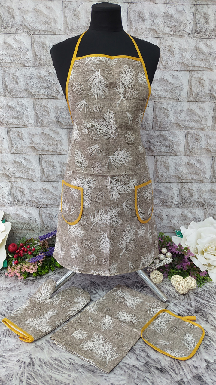 Набір кухонний 4в1 (фартух+рушник+прихватка+рукавиця) тканина льон Н-1000, фото 1