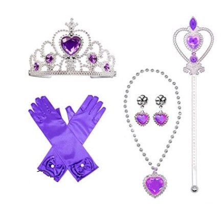 Набір аксесуарів Принцеси фіолетові - рукавички, паличка, кольє, кліпси, корона-діадема, каблучка