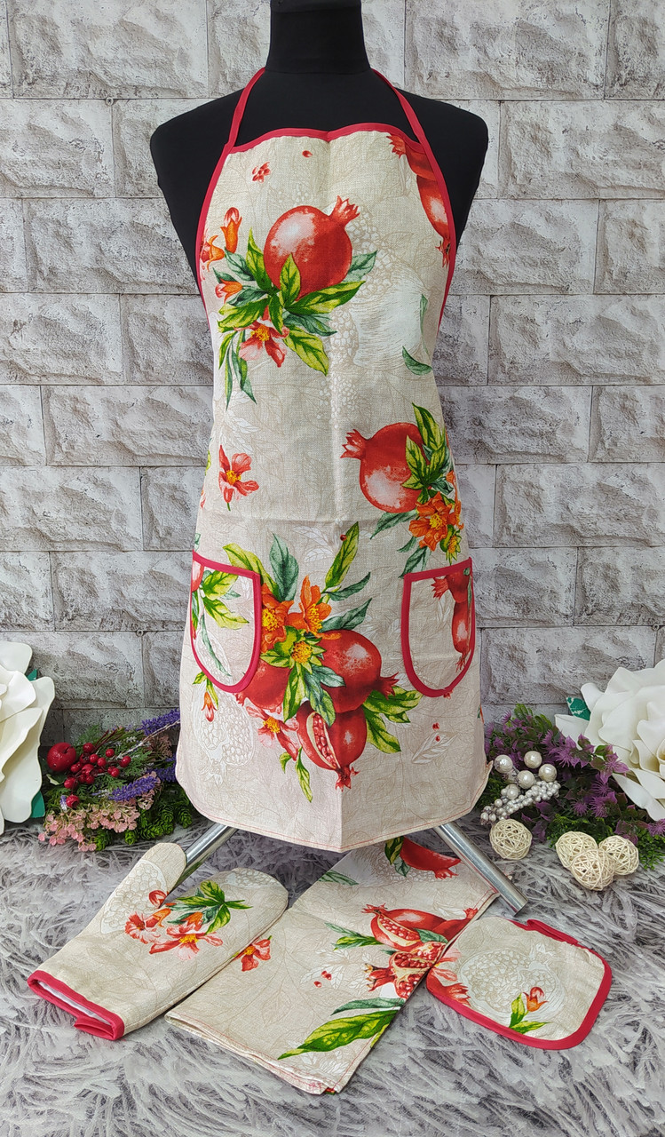 Набір кухонний 4в1 (фартух+рушник+прихватка+рукавиця) тканина льон Н-1000