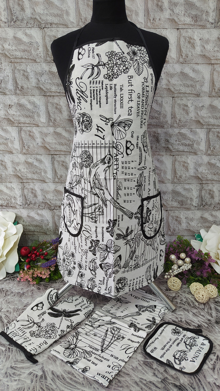 Набір кухонний 4в1 (фартух+рушник+прихватка+рукавиця) тканина льон Н-1000, фото 1