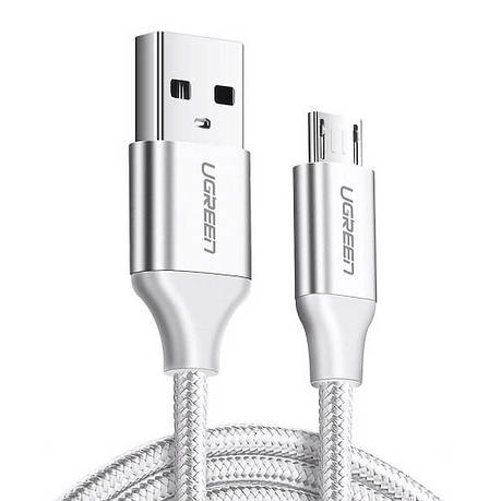 Кабель для зарядки телефона/ смартфона UGREEN US290 USB - Micro USB 1 м Білий/ Сріблястий (6616991), фото 1